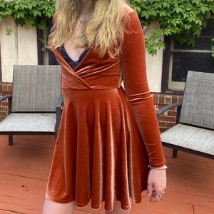 Long sleeve velvet wrap dress